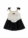 GORGLITTER Girl's 2PC Summer Outfit Bow Tie Crop Tank Pleated Skirt Black 4Y by Deal US