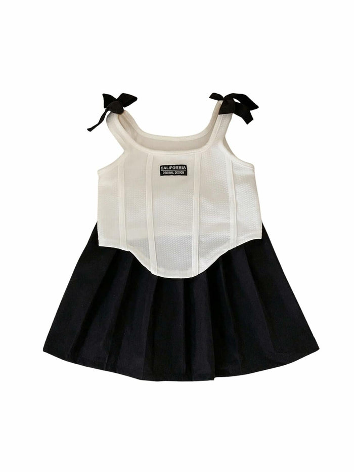 GORGLITTER Girl's 2PC Summer Outfit Bow Tie Crop Tank Pleated Skirt Black 4Y by Deal US