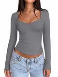 PINKMSTYLE Women's Double Lined V Neck Long Sleeve Shirt Black Size S by Deal US