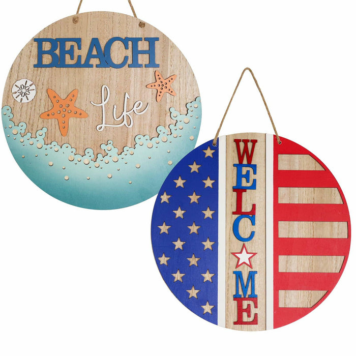 DECSPAS 12in Double Sided Welcome Door Sign Patriotic Wreath Red White Blue by Deal US