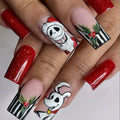 24Pcs Christmas Press On Nails Medium Square Acrylic False Nails Xmas Design by Deal US