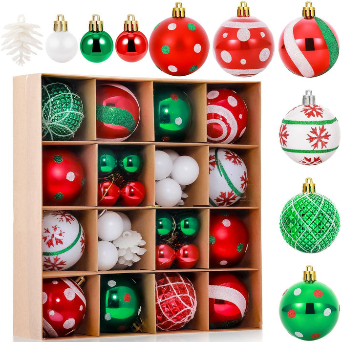 42 Pc Christmas Tree Balls Ornaments Glitter 2.36" & 1.18" Red Green White by Deal US