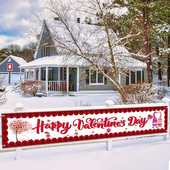 RGISHOP Valentine's Day Banner 9.8x1.6ft Rose Hearts Gnomes Decoration by Deal US