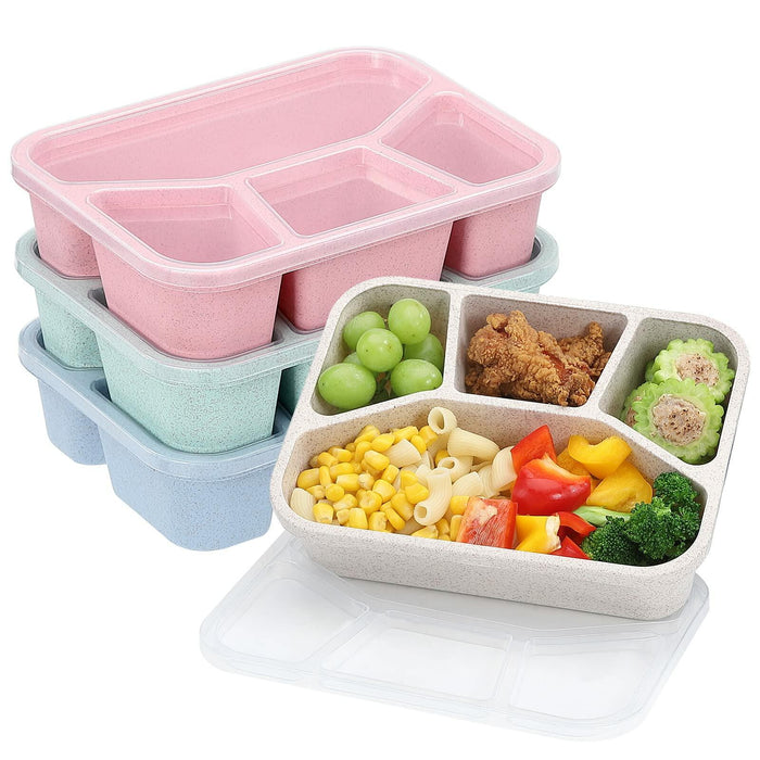 Buluker 4-Pack Bento Lunch Box Set 4-Compartment Microwave Safe by Deal US