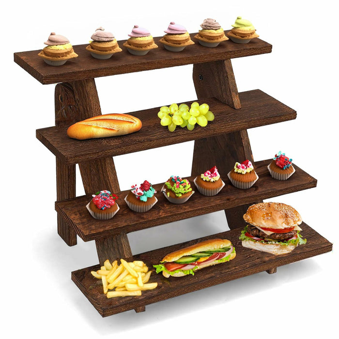 AZ-Homey Platane Wood 4-Tier Display Stand Rustic Brown by Deal US