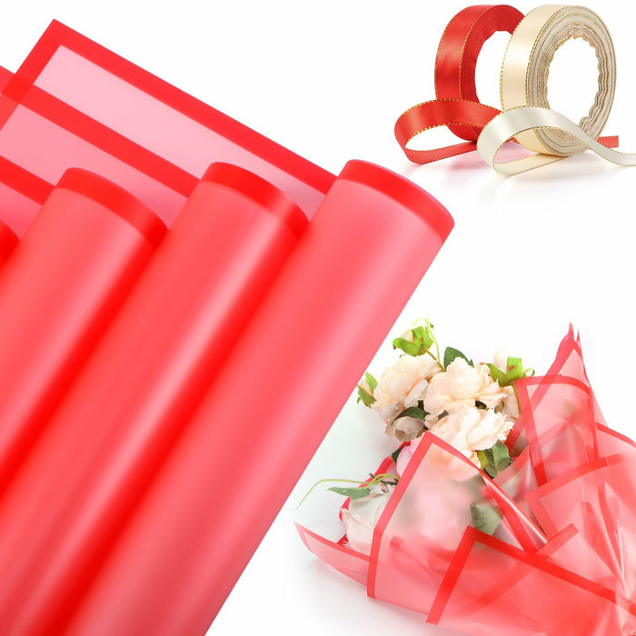 Tenare 36pcs Waterproof Flower Wrapping Paper & 50yd Satin Ribbon Red by Deal US