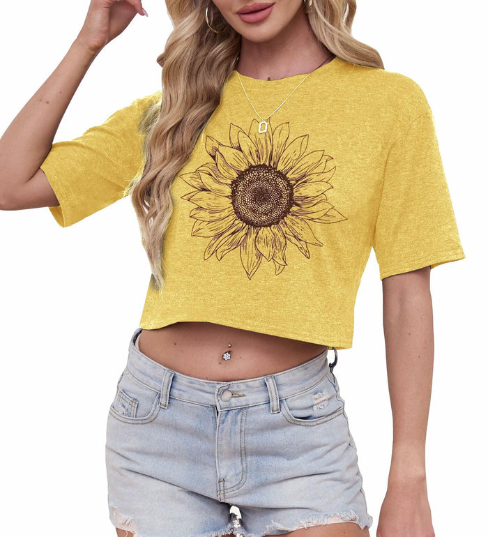 Womens Crop Top USA Graphic Tee Casual Rock Band Yellow Size XS by Deal US
