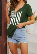 Womens Patriotic V Neck T Shirt American Flag Graphic Green1 Size Medium by Deal US