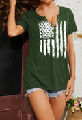 Womens Patriotic V Neck T Shirt American Flag Graphic Green1 Size Medium by Deal US