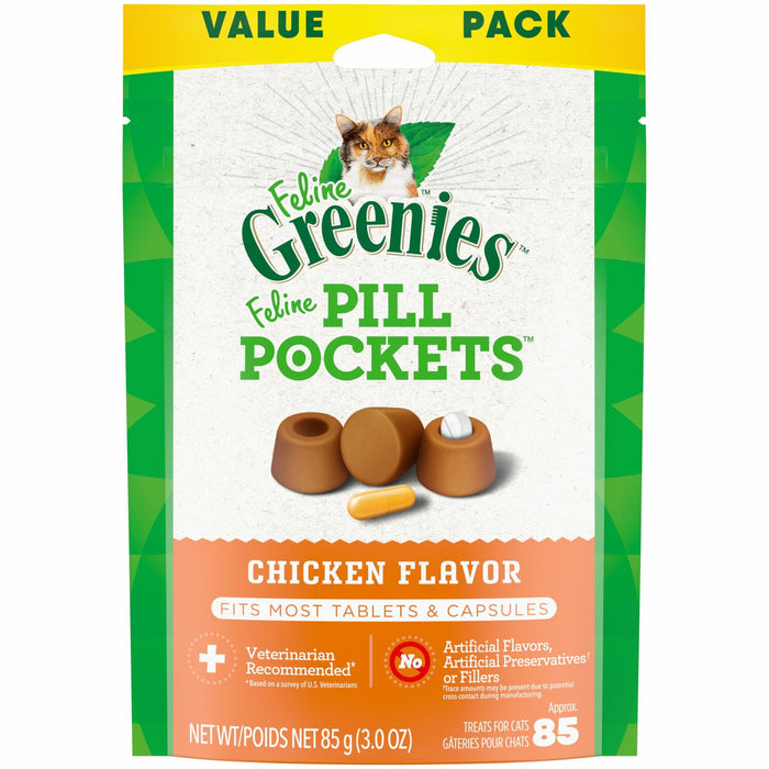 BestBy07/25 Greenies Feline Pill Pockets Cat Treats Chicken Flavor 3oz 85ct by Deal US