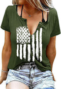 Womens Patriotic V Neck T Shirt American Flag Graphic Green1 Size Medium by Deal US