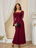 Colysmo Women Long Sleeve Mesh Off Shoulder Bodycon Maxi Dress Burgundy Size L by Deal US