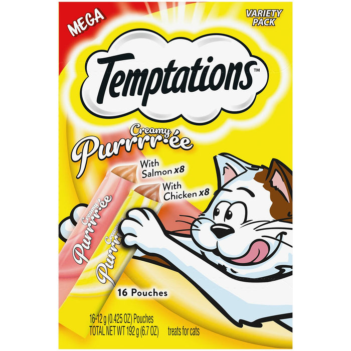 BestBy12/26 Temptations Creamy Puree Cat Treats Chicken & Salmon 16 Pouches by Deal US