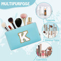 Personalized Chenille Letter K Makeup Bag Small Blue Waterproof PU Leather by Deal US