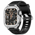 V-MORO Stainless Steel Band Case for Apple Watch Series 9 8 7 45mm Black Silver by Deal US