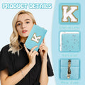 Personalized Chenille Letter K Makeup Bag Small Blue Waterproof PU Leather by Deal US