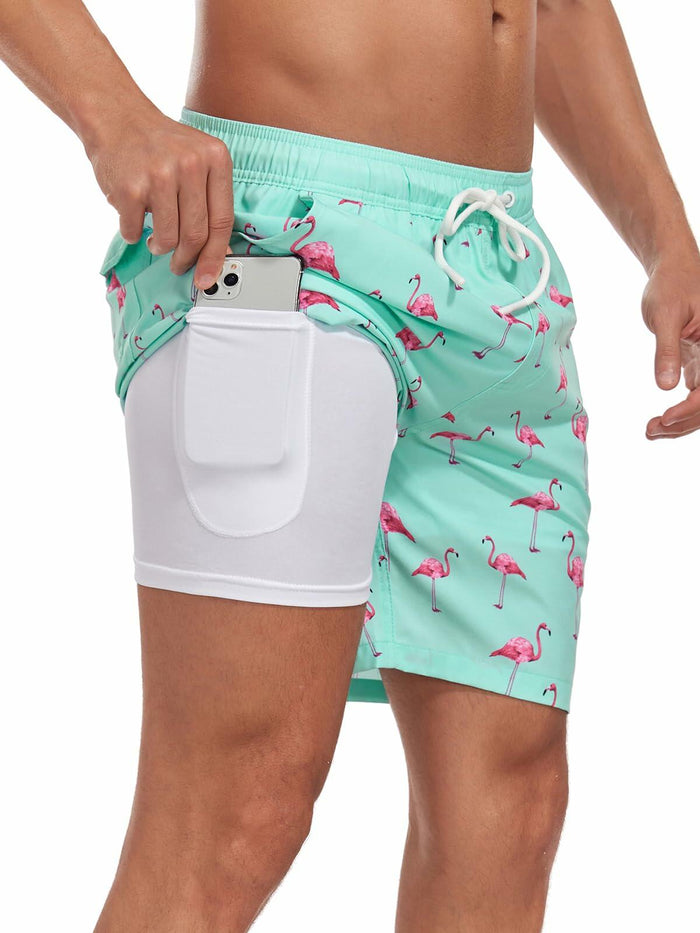 SHEKINI Men’s Swim Trunks Quick Dry Compression Lined Pockets Light Green M by Deal US