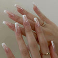 French Tip Press On Nails Short Square Pink Nude Glossy 24Pcs by Deal US