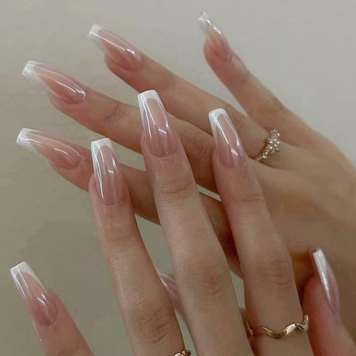 French Tip Press On Nails Short Square Pink Nude Glossy 24Pcs by Deal US