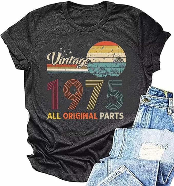 Vintage 1975 Shirt Women 2XL All Original Parts 50th Birthday Tee Gray by Deal US
