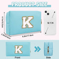 Personalized Chenille Letter K Makeup Bag Small Blue Waterproof PU Leather by Deal US