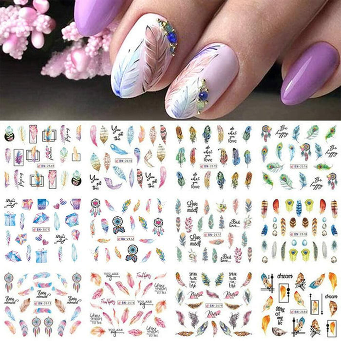 Feather Nail Water Sticker Decals Dream Catcher Colorful 12PCS Nail Art by Deal US
