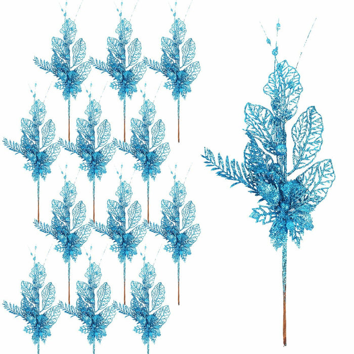 Crazy Night Christmas Tree Picks 16.3in 12pcs Blue Glitter Berries by Deal US