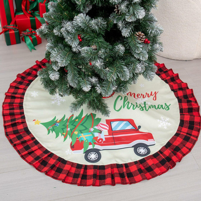 Burlap Christmas Tree Skirt 36" Red Black Buffalo Plaid Truck Farmhouse by Deal US