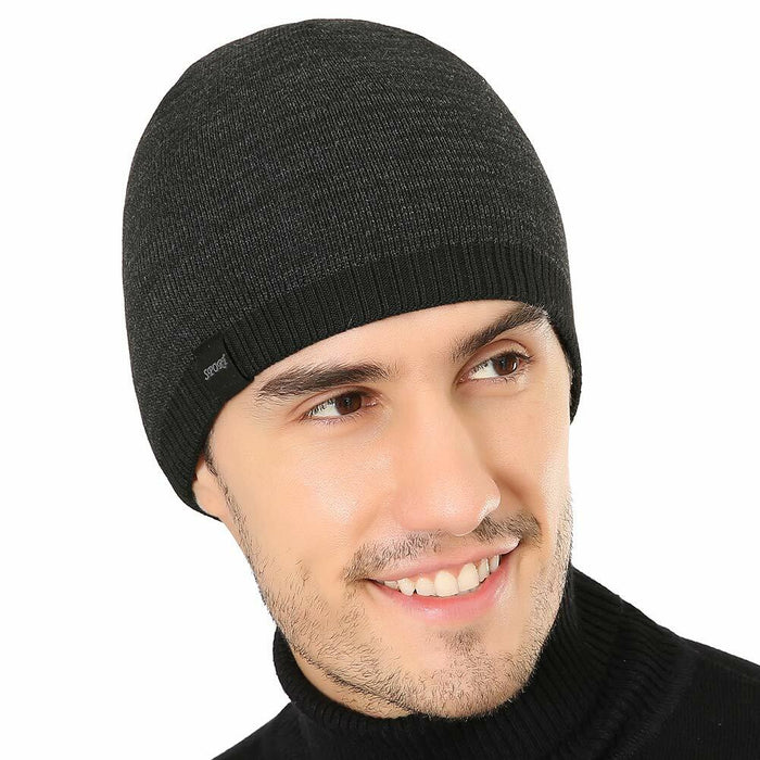 Winter Beanie Skull Cap Warm Knit Lined Outdoor Hat 4-Black&Grey - M Size by Deal US