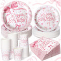 Coquette Pink Bow Birthday Party Supplies 216 Pcs Plates Napkins Set by Deal US