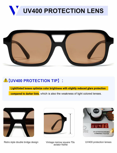 VANLINKER Retro 70s Square Aviator Sunglasses Green VL9816 by Deal US