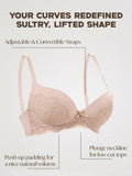 IHOIU Women's Lace Push Up Bra Padded Underwire Plunge Nude Size 34C by Deal US