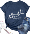He is Risen Women's Easter Christian T-Shirt Navy Blue Size XXL by Deal US