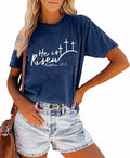 He is Risen Women's Easter Christian T-Shirt Navy Blue Size XXL by Deal US