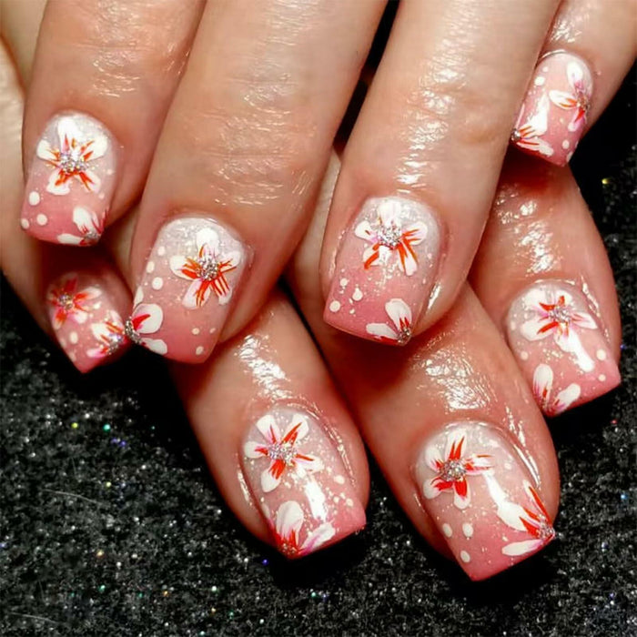 24Pcs Pink Gradient Press On Nails Short Floral Fake Nails with Glue Women by Deal US