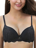 IHOIU Women's Lace Push Up Bra Padded Underwire Plunge Black Size 36C by Deal US