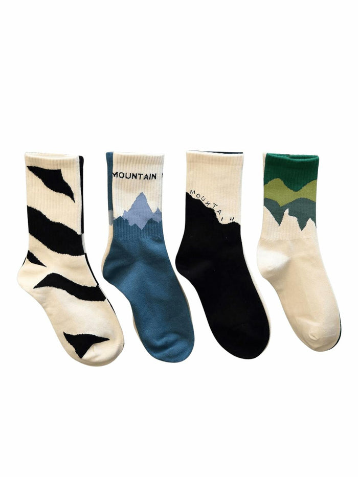 SHENHE Men's 4 Pairs Patterned Graphic Crew Socks Multicolor Size 39-42 by Deal US
