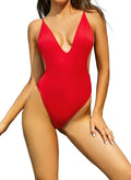 SHEKINI Women's Sexy V Neck One Piece Thong Swimsuit High Cut Pink XL by Deal US