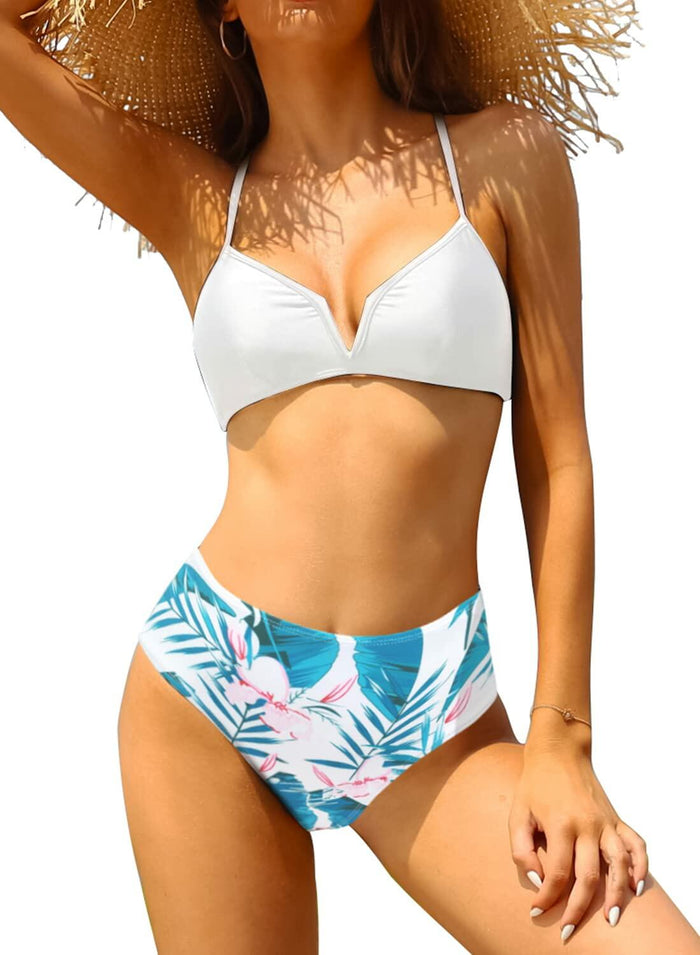 SHEKINI Women High Waist V-Wire Crossback Bikini Swimsuit Black Size L by Deal US
