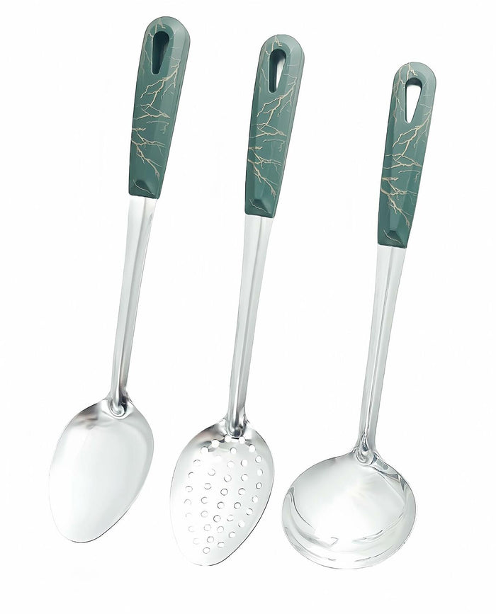 XIAOXGMALL Stainless Steel 3 Pc Serving Spoon Set White Slotted Ladle by Deal US