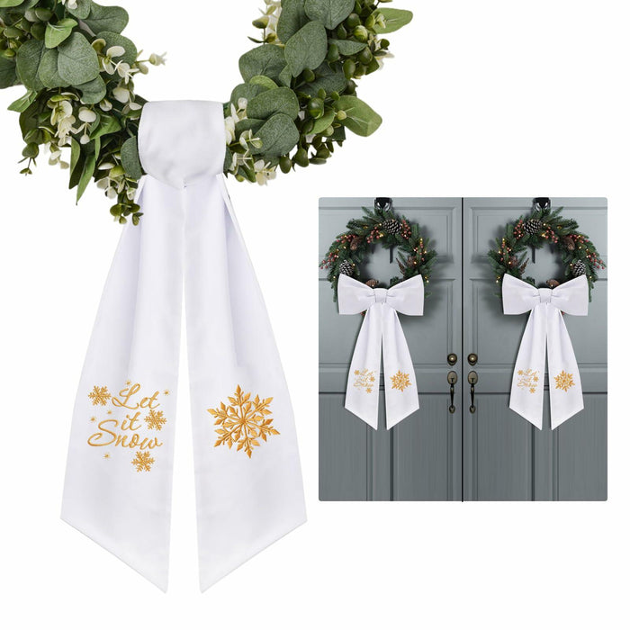 2 Pack Wreath Sash Boxwood Snowflake Christmas Garland Front Door Decor by Deal US