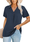 Women's Collared V Neck Polo T Shirt Plus Size Loose Fit Deep Blue Size S by Deal US