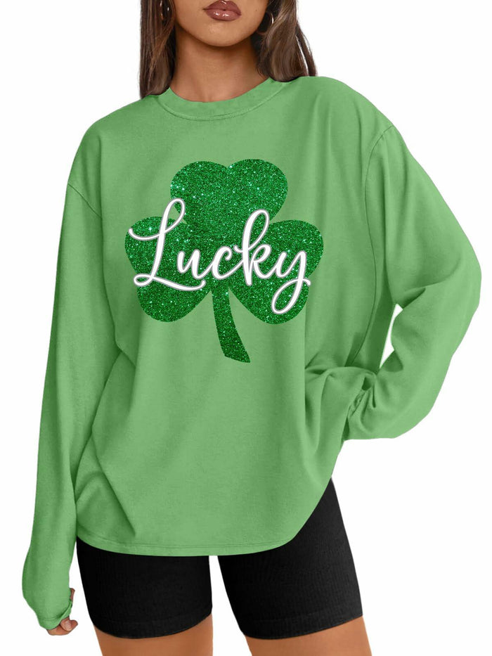 St Patrick's Day Women's Oversized Lucky Shamrock Long Sleeve T-Shirt Size XL by Deal US