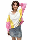 Buxitt Colorblock Oversized V-Neck Sweatshirt Women Patchwork Pullover XL by Deal US