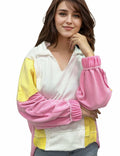Buxitt Colorblock Oversized V-Neck Sweatshirt Women Patchwork Pullover XL by Deal US