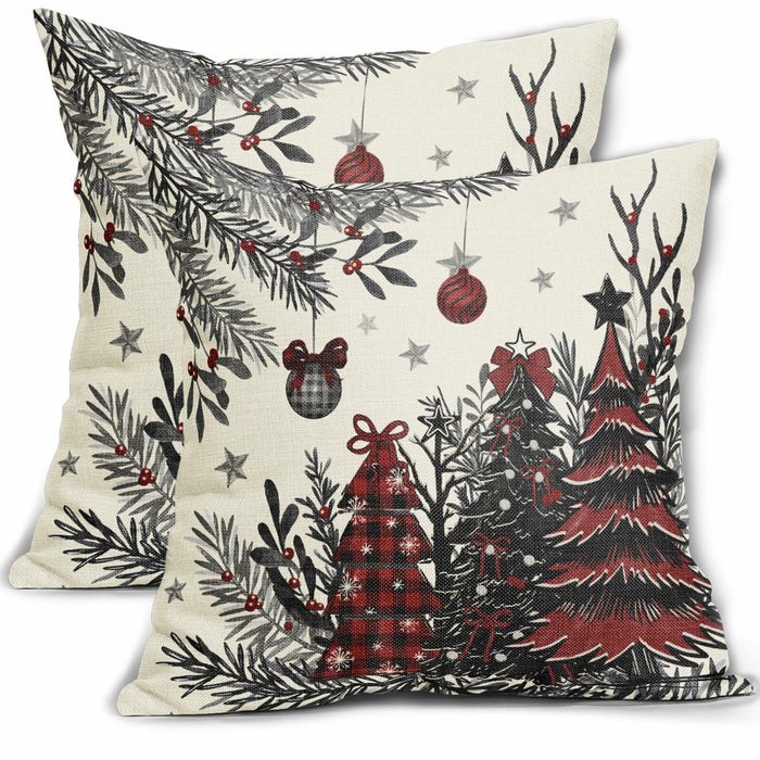 Black Red Christmas Tree Throw Pillow Covers 18x18 Set of 2 Xmas Decor by Deal US