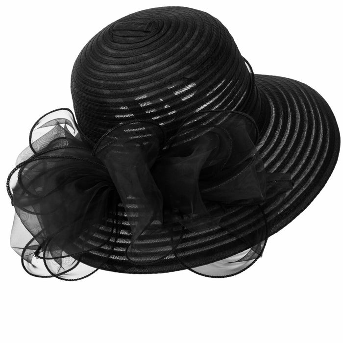 IZUS Lady Derby Straw Hat Organza Bowknot Women Church Cloche Hat by Deal US
