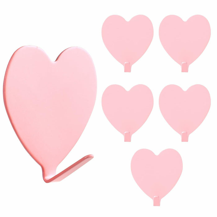 COMNICO 6 Pack Heart Shaped Stainless Steel Adhesive Hooks Silver by Deal US