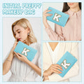 Personalized Chenille Letter K Makeup Bag Small Blue Waterproof PU Leather by Deal US