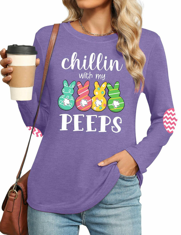 Easter Shirt Women Bunny Graphic Long Sleeve Tee Purple1 Size XL by Deal US